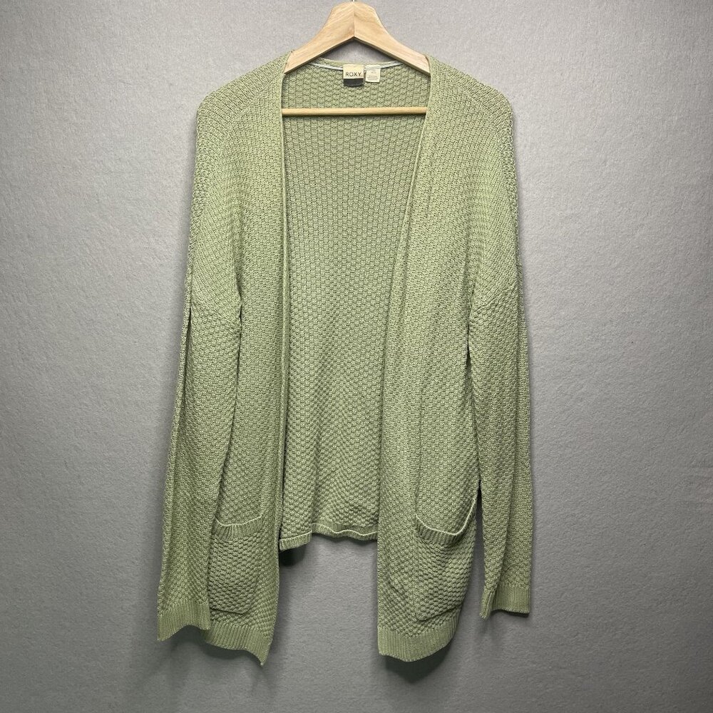 Roxy Womens Sage Green Open Front Cardigan Sweater L
